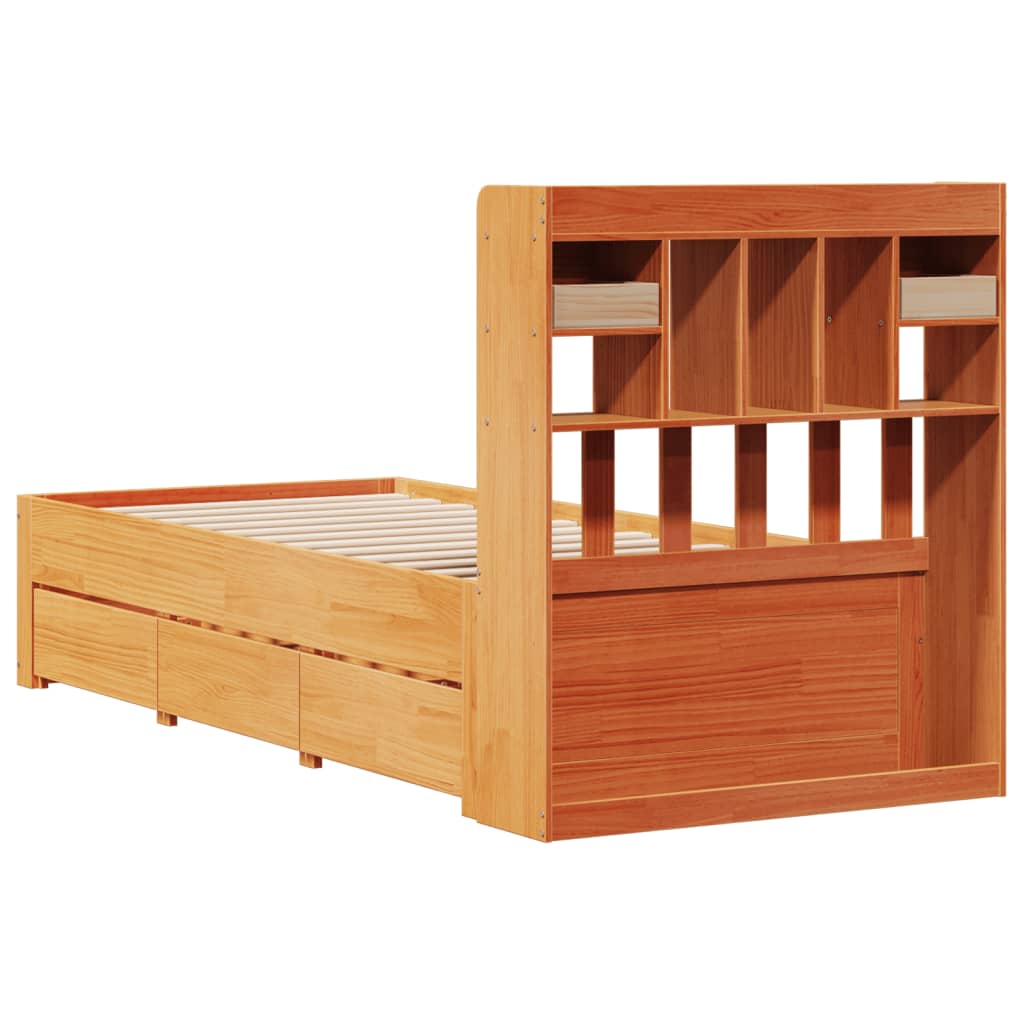 Cama com estante sem colchão 90x190cm pinho maciço castanho-mel