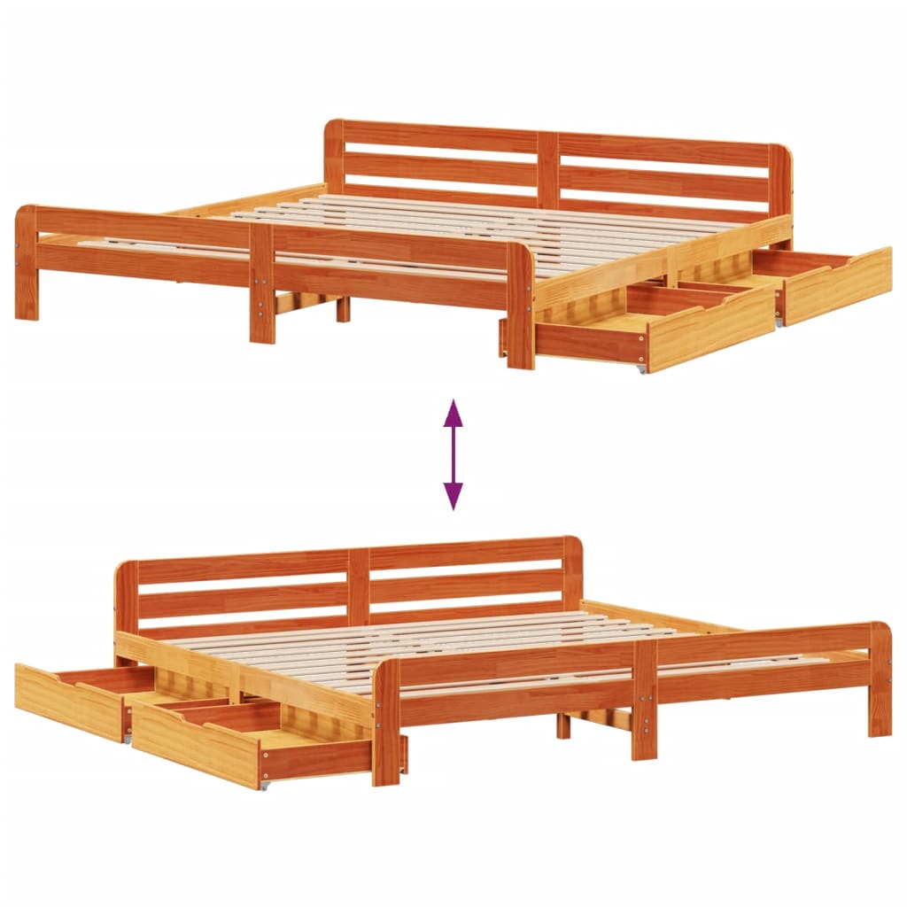 Cama sem colchão 200x200 cm pinho maciço castanho-mel