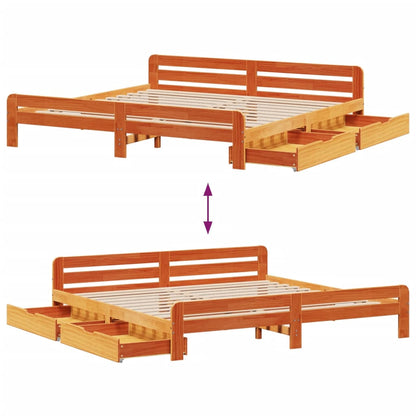 Cama sem colchão 200x200 cm pinho maciço castanho-mel