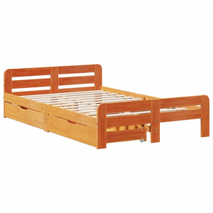 Cama sem colchão 135x190 cm madeira pinho maciça castanho-mel