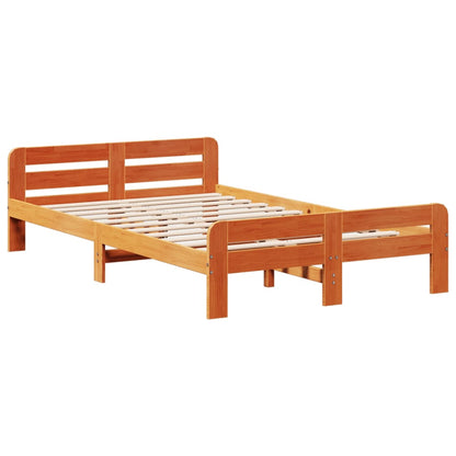 Cama sem colchão 135x190 cm madeira pinho maciça castanho-mel