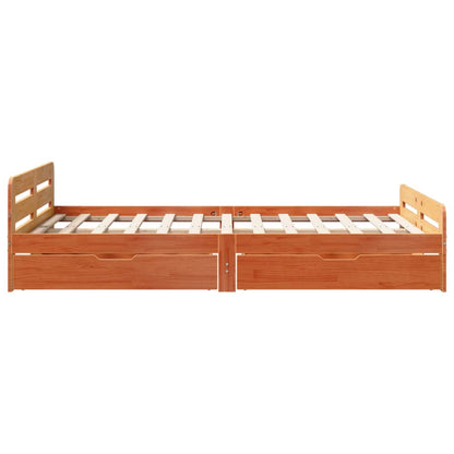 Cama sem colchão 135x190 cm madeira pinho maciça castanho-mel