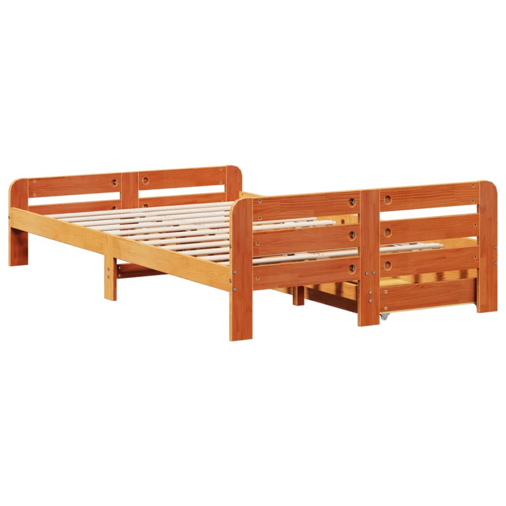 Cama sem colchão 135x190 cm madeira pinho maciça castanho-mel