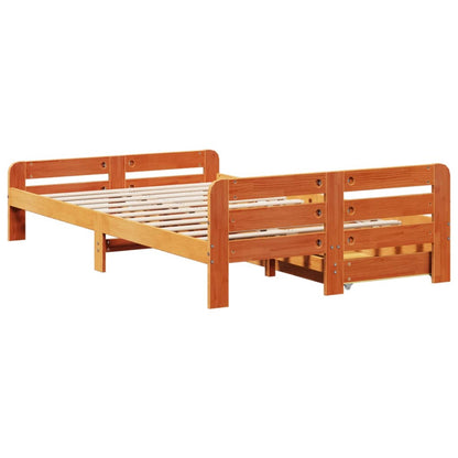 Cama sem colchão 135x190 cm madeira pinho maciça castanho-mel