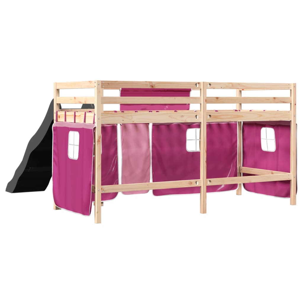 Cama alta p/ criança c/ cortinas 80x200 cm pinho maciço rosa