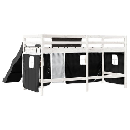 Cama alta criança c/ cortina 90x200cm pinho maciço branco/preto