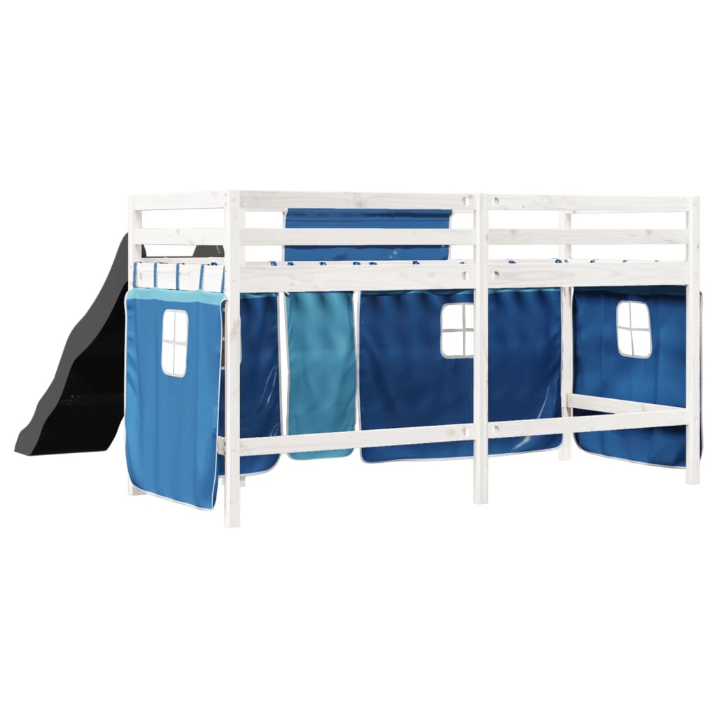 Cama alta p/ criança c/ cortinas 90x200 cm pinho maciço azul