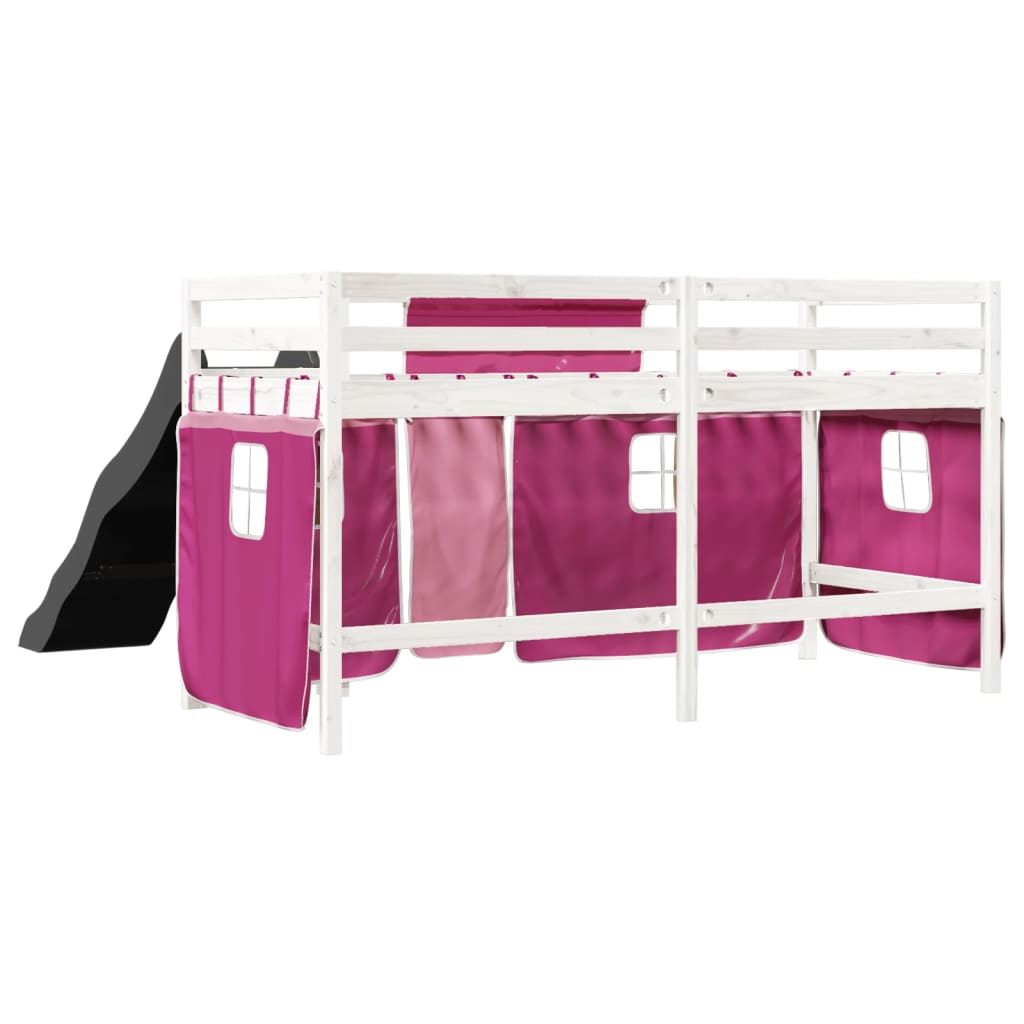 Cama alta p/ criança c/ cortinas 90x200 cm pinho maciço rosa