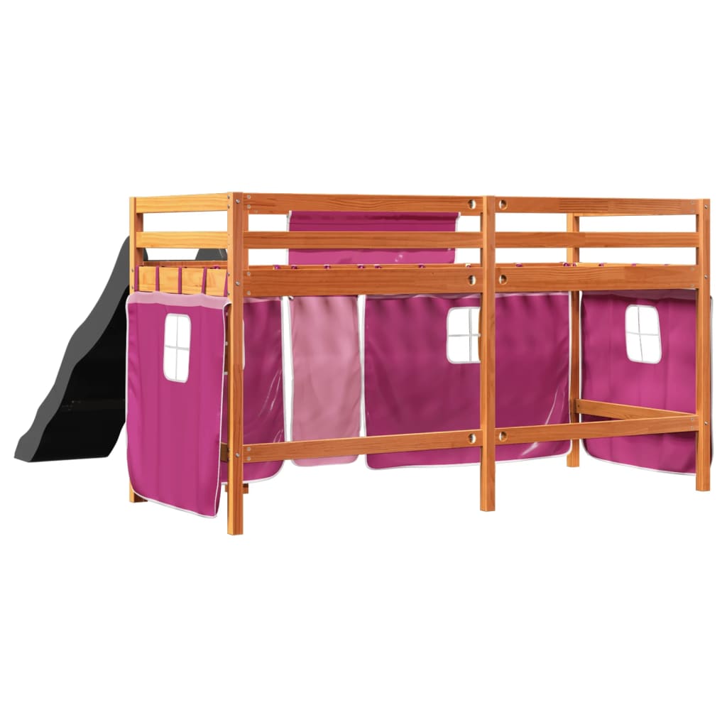 Cama alta p/ criança c/ cortinas 90x200 cm pinho maciço rosa