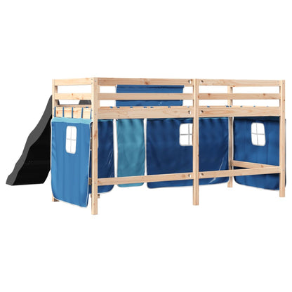 Cama alta p/ criança c/ cortinas 90x190 cm pinho maciço azul