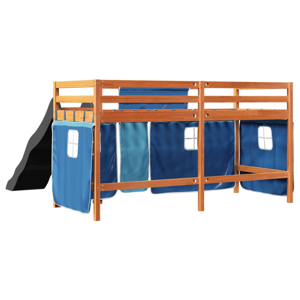 Cama alta p/ criança c/ cortinas 90x190 cm pinho maciço azul