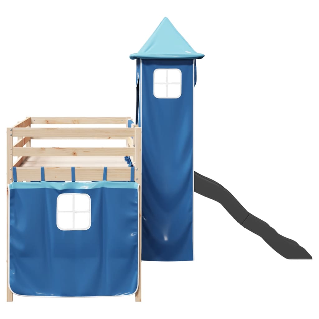 Cama alta para criança com torre 80x200 cm pinho maciço azul