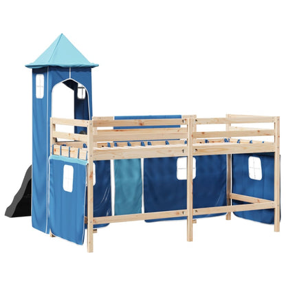 Cama alta para criança com torre 80x200 cm pinho maciço azul