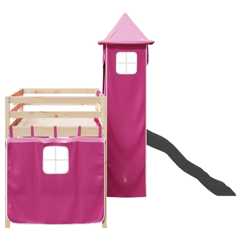 Cama alta para criança com torre 80x200 cm pinho maciço rosa