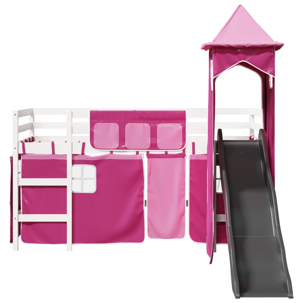 Cama alta para criança com torre 80x200 cm pinho maciço rosa