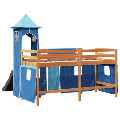 Cama alta para criança com torre 80x200 cm pinho maciço azul