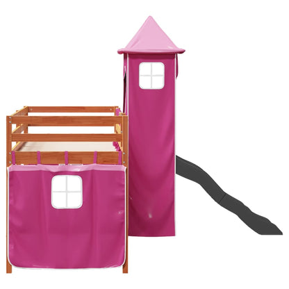 Cama alta para criança com torre 80x200 cm pinho maciço rosa