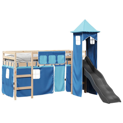 Cama alta para criança com torre 90x190 cm pinho maciço azul