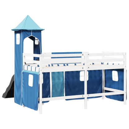 Cama alta para criança com torre 90x190 cm pinho maciço azul