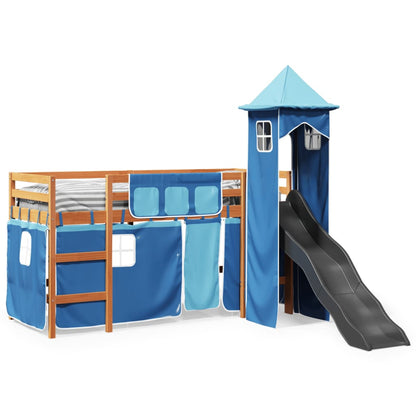 Cama alta para criança com torre 90x190 cm pinho maciço azul