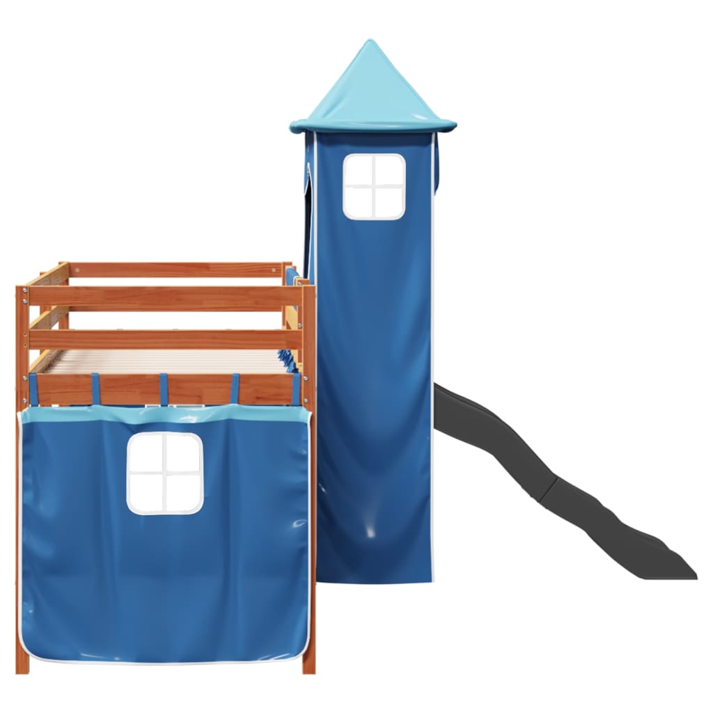 Cama alta para criança com torre 90x190 cm pinho maciço azul