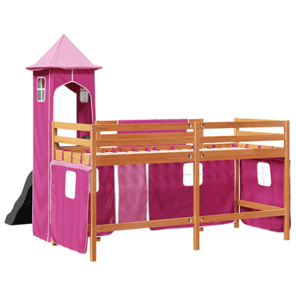 Cama alta para criança com torre 90x190 cm pinho maciço rosa