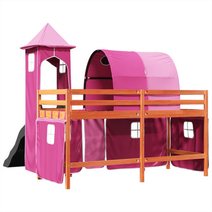 Cama alta para criança com torre 80x200 cm pinho maciço rosa