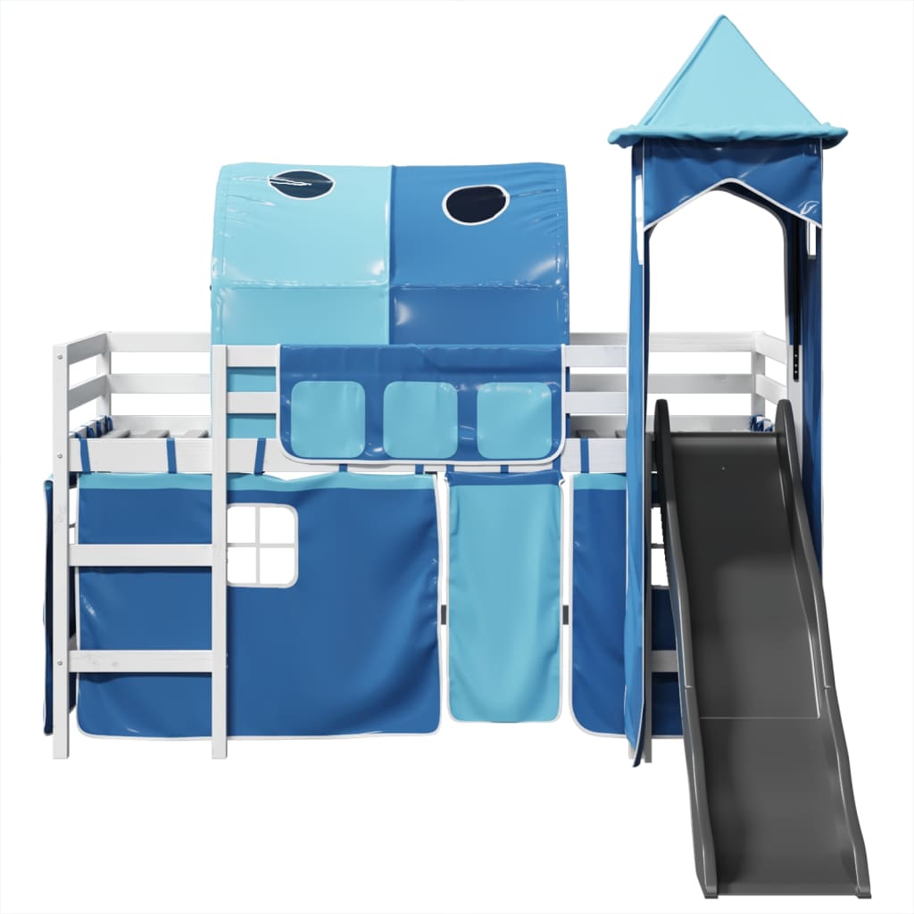 Cama alta para criança com torre 90x190 cm pinho maciço azul