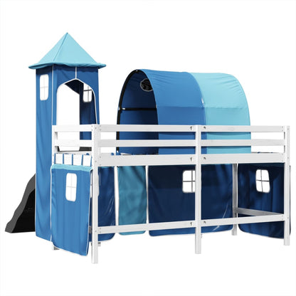 Cama alta para criança com torre 90x190 cm pinho maciço azul