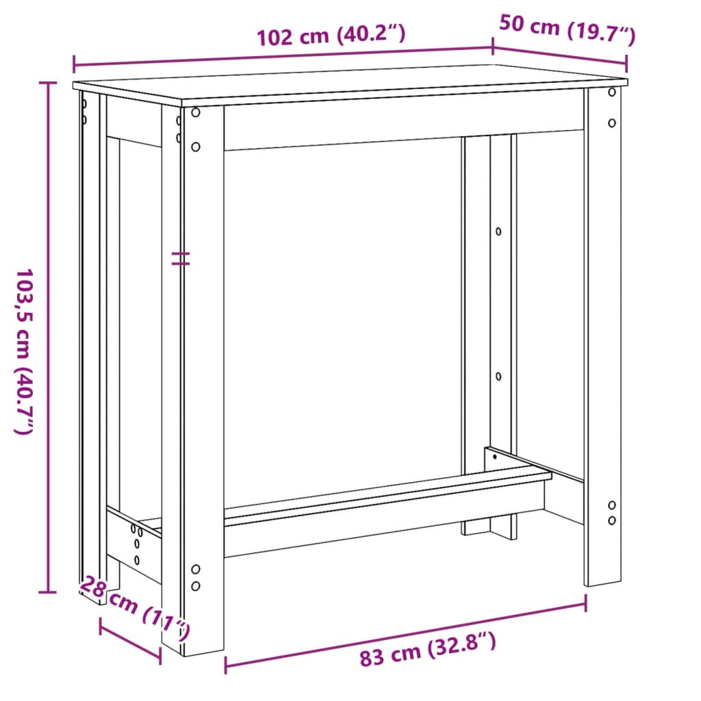 Mesa de bar 102x50x103,5 cm derivados madeira cinzento cimento