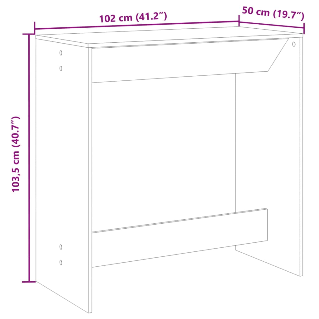 Mesa de bar 102x50x103,5 cm derivados madeira cinzento cimento