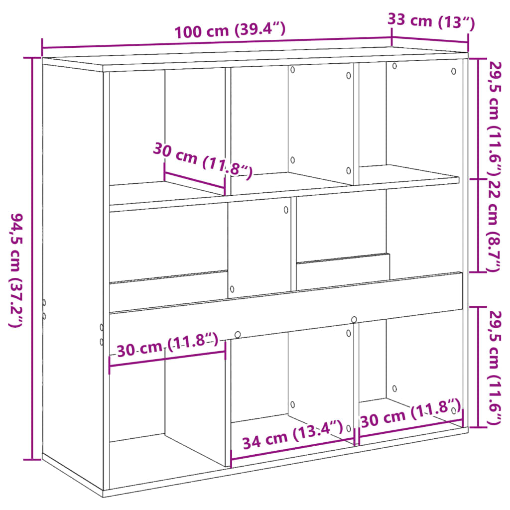 Estante/divisória 100x33x94,5 cm cor cinzento cimento