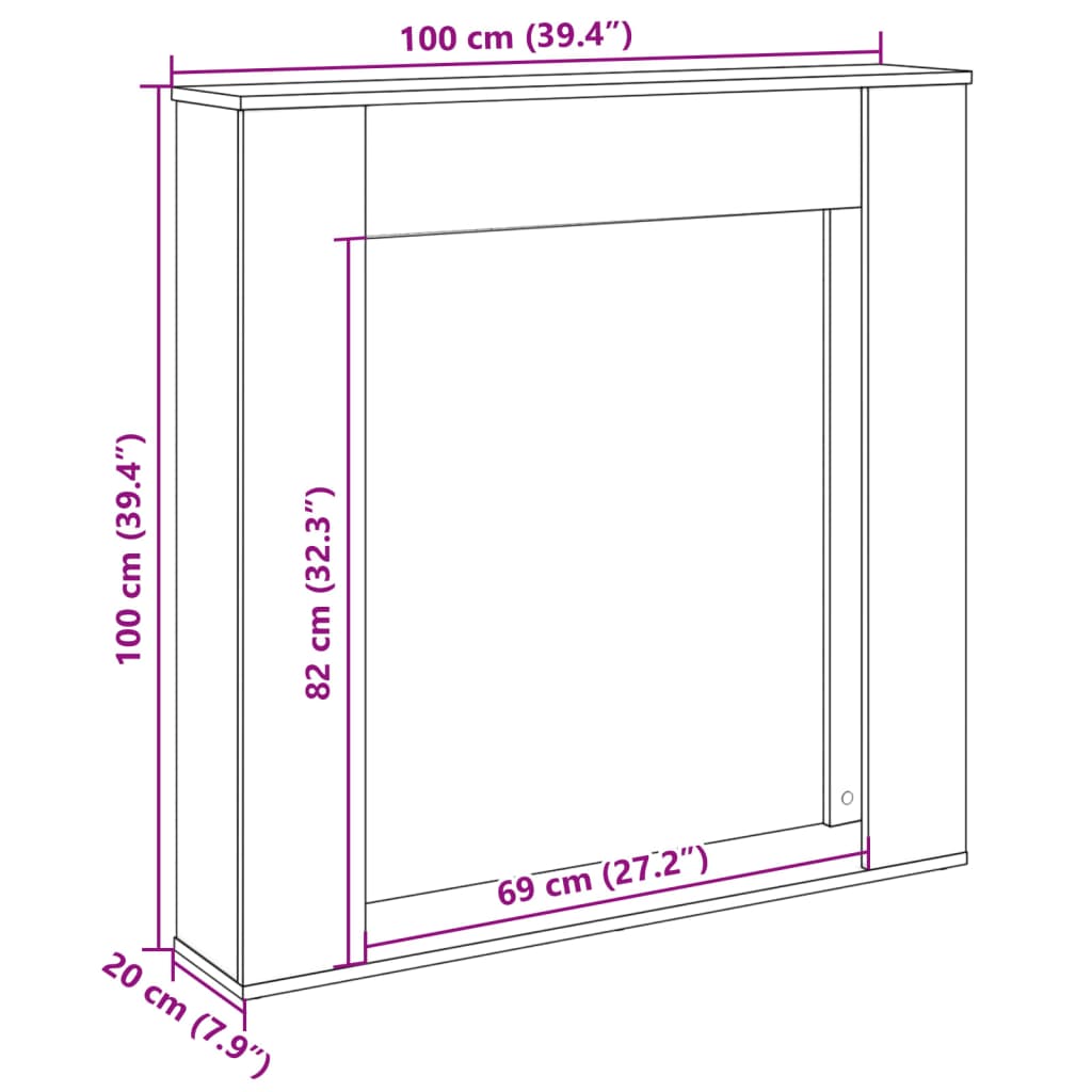 Cornija lareira 100x20x100 cm derivados madeira cinza cimento