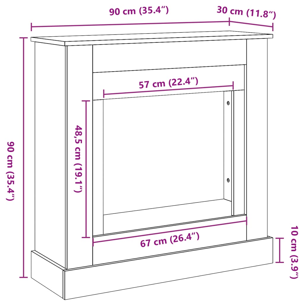 Cornija de lareira 90x30x90 cm derivados de madeira branco