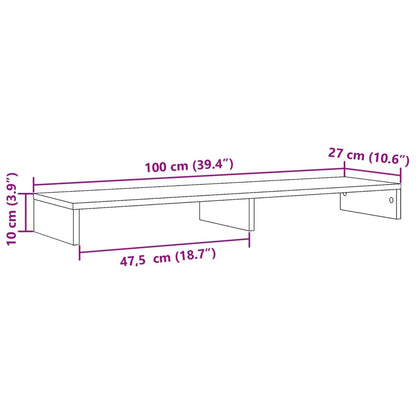 Suporte monitor 100x27x10 cm derivados madeira cinzento sonoma