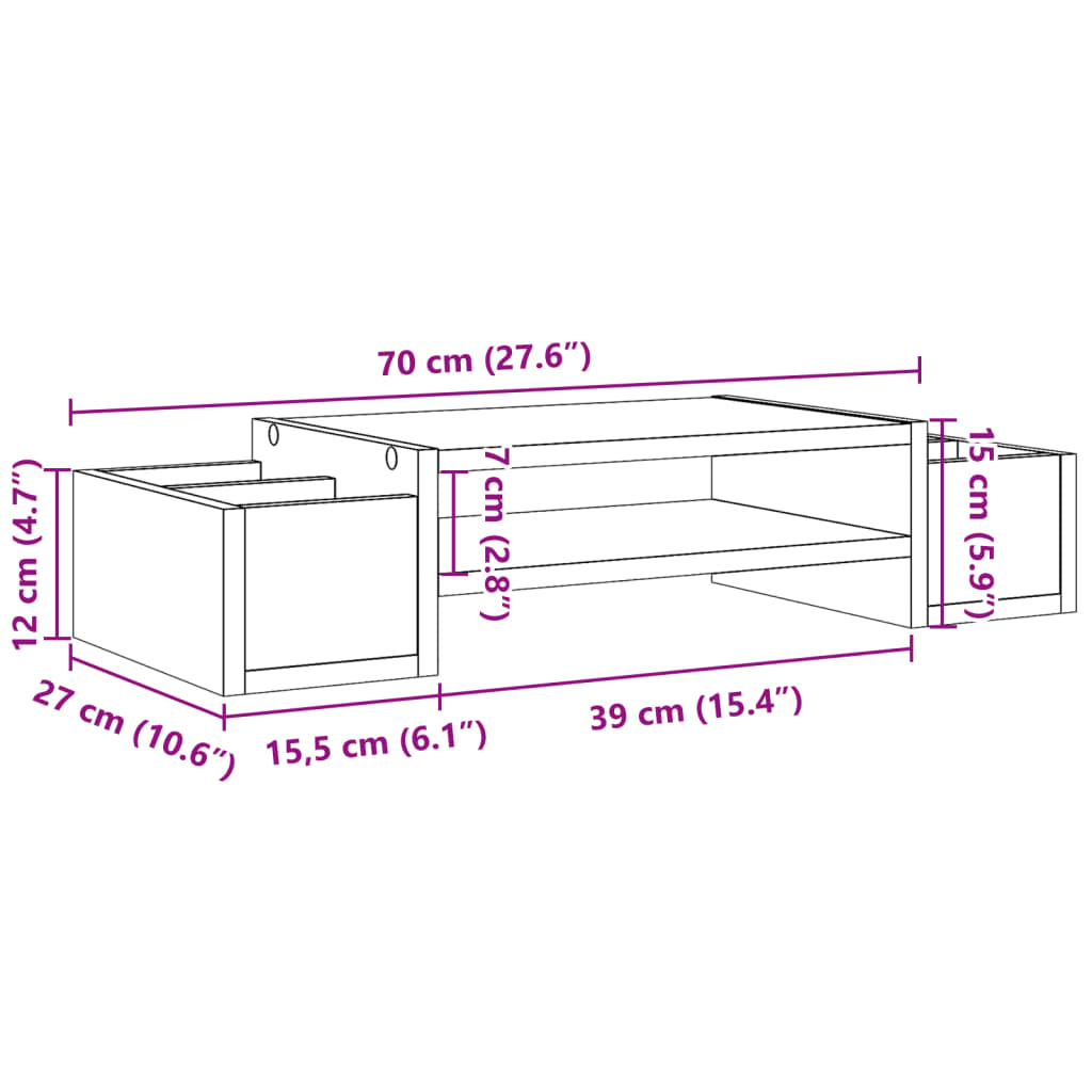 Suporte para monitor c/ arrumação derivados de madeira branco