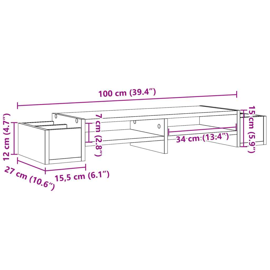 Suporte monitor arrumação 100x27x15cm derivados madeira branco