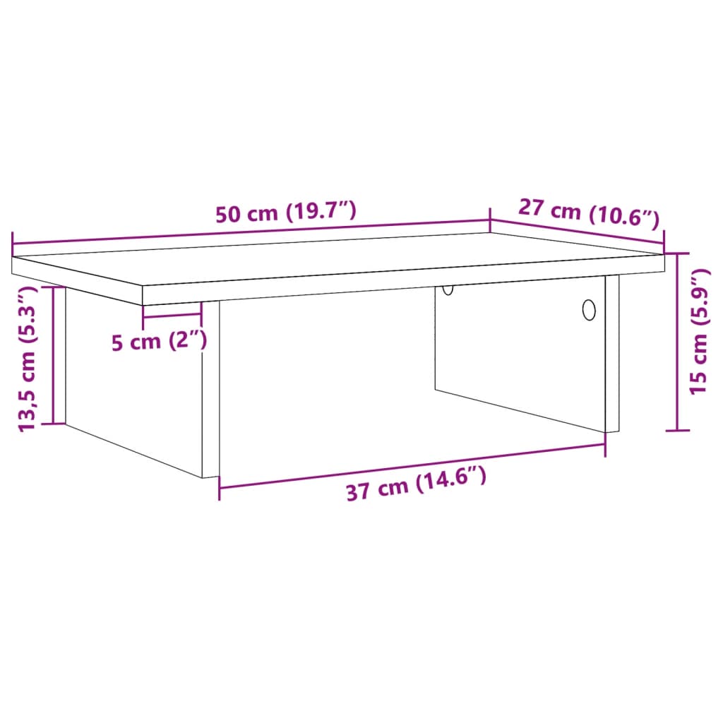 Suporte monitor 50x27x15 cm derivados madeira cinzento cimento