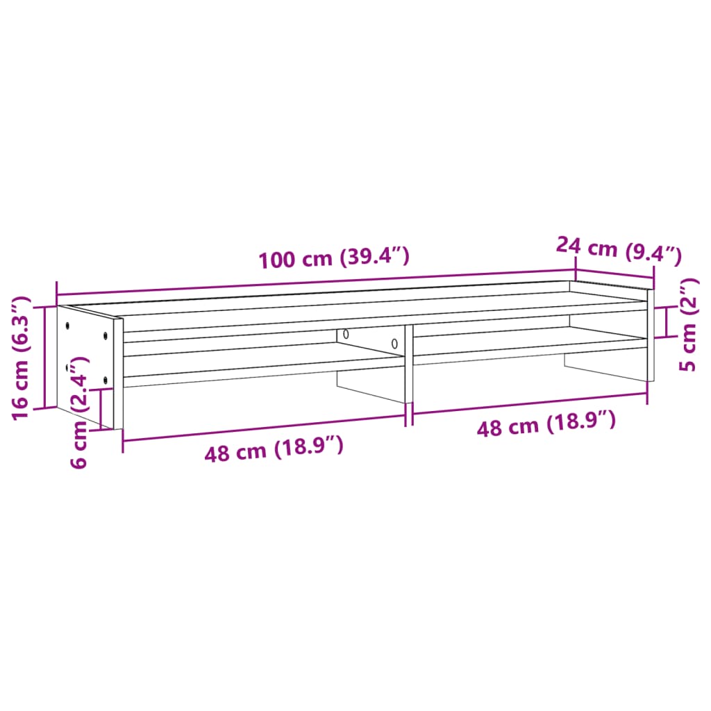 Suporte monitor 100x24x16 cm derivados madeira cinzento cimento