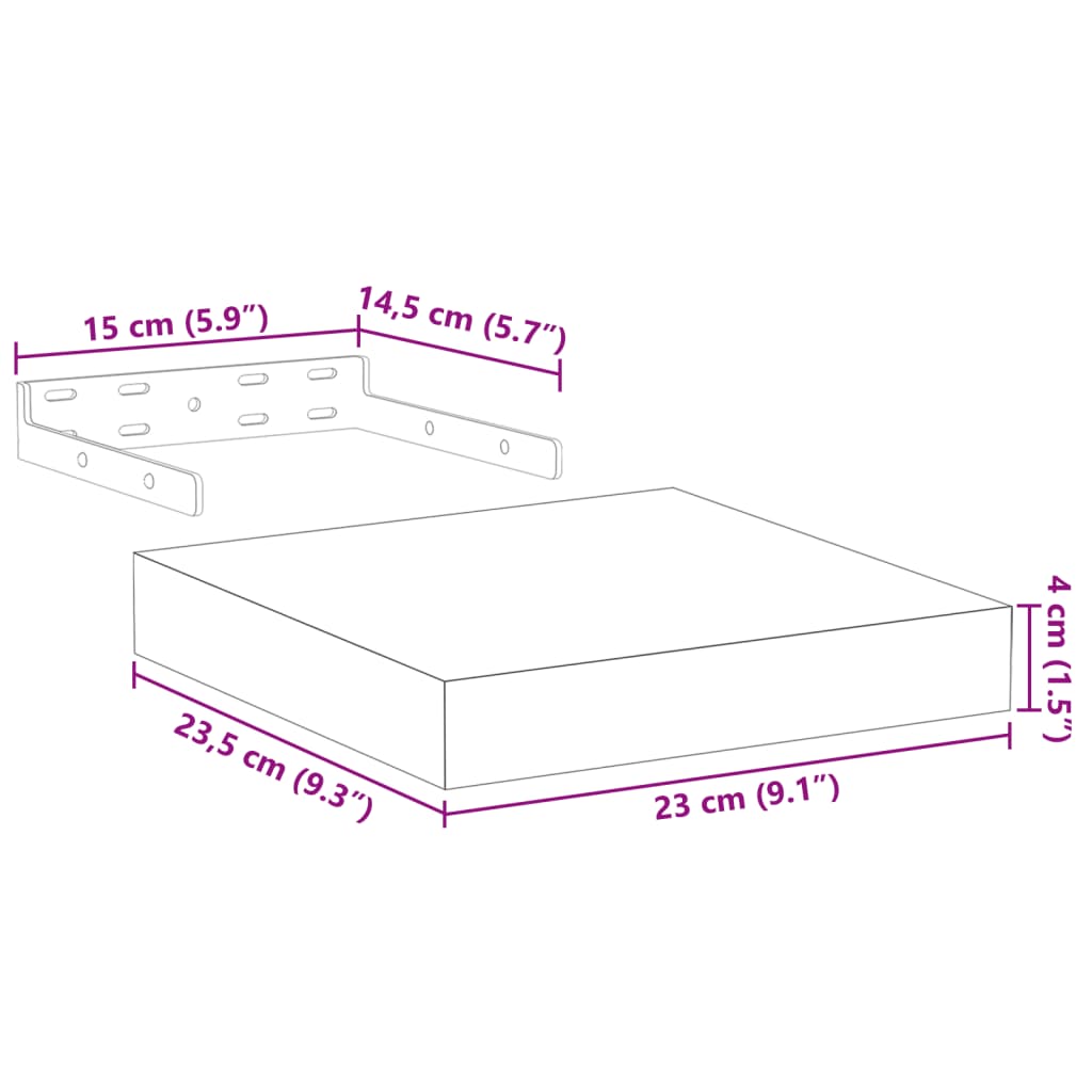 Prateleiras flutuantes 2 pcs 23x23,5x4 cm derivados de madeira