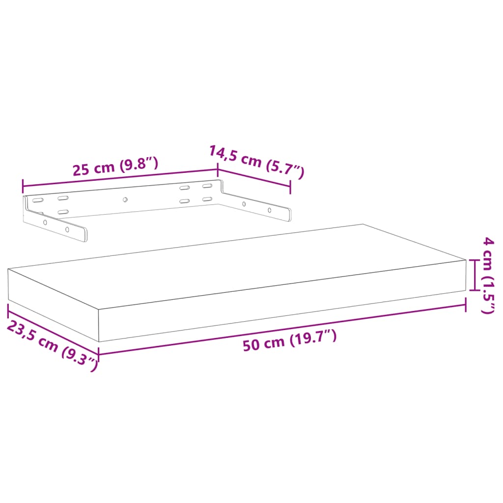 Prateleira flutuante 50x23,5x4 cm derivados de madeira