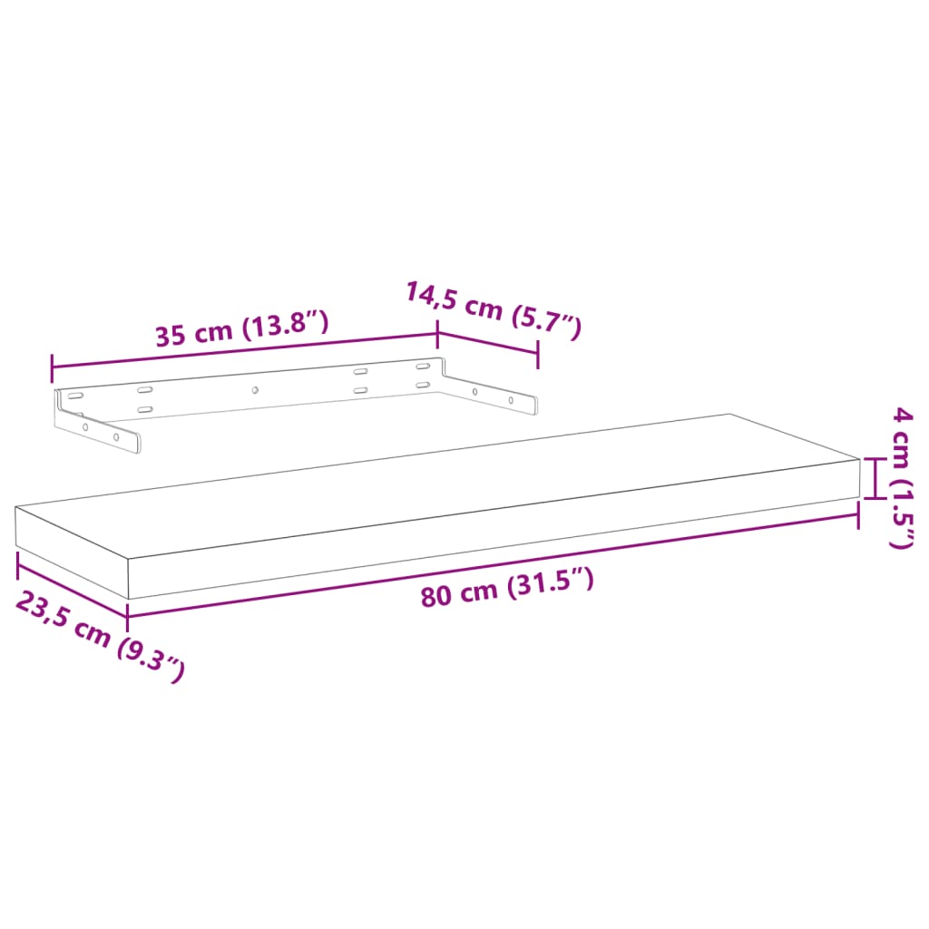 Prateleiras flutuantes 2 pcs 80x23,5x4 cm derivados de madeira