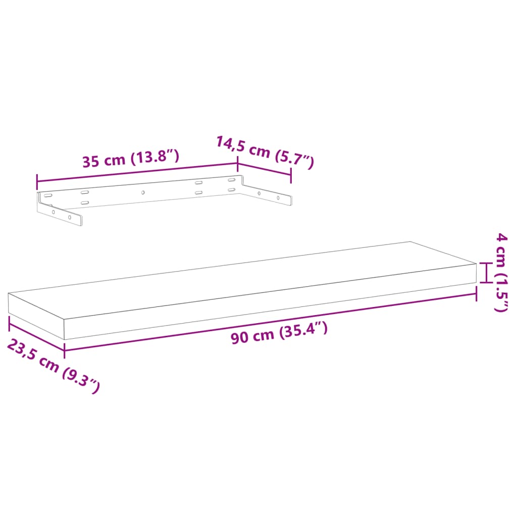 Prateleiras flutuantes 2 pcs 90x23,5x4 cm derivados de madeira