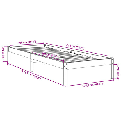 Cama extra longa sem colchão 100x210 cm pinho maciço branco