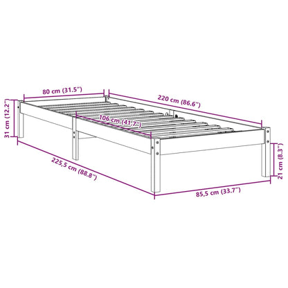 Cama extra longa sem colchão 80x220 cm pinho maciço branco