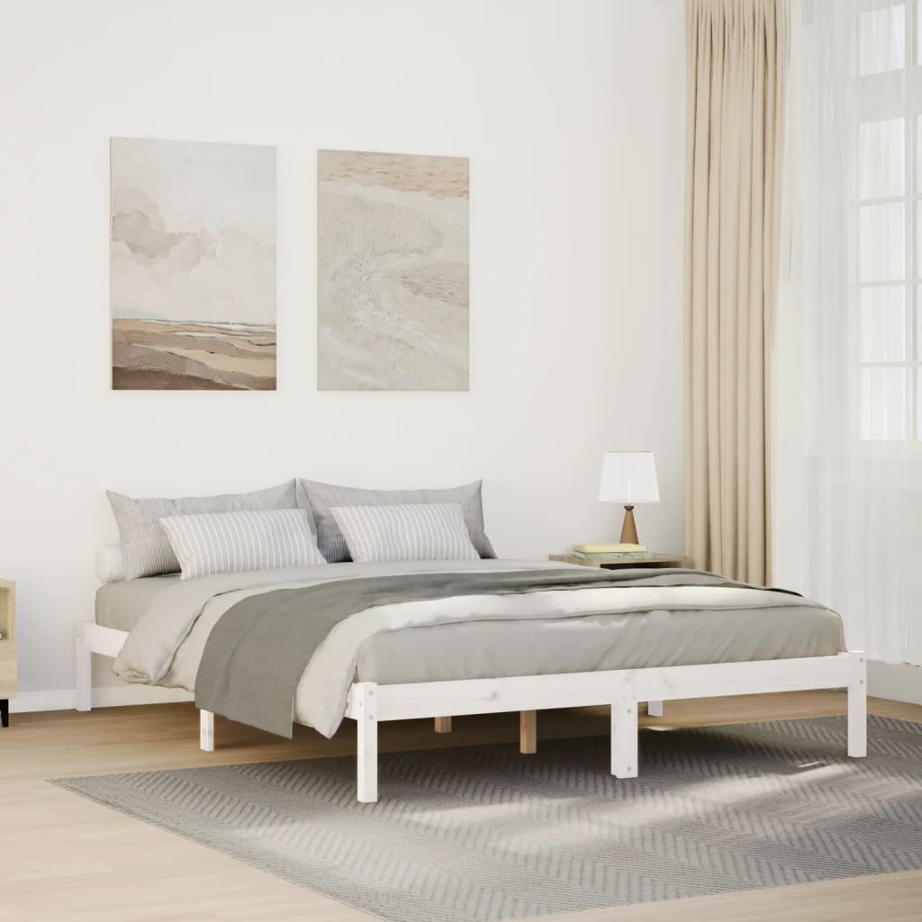 Cama extra longa sem colchão 140x220 cm pinho maciço branco