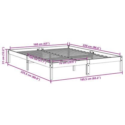 Cama extra longa sem colchão 160x220 cm madeira de pinho maciça