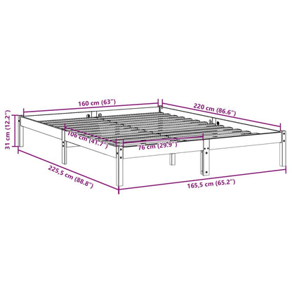 Cama extra longa sem colchão 160x220 cm pinho maciço branco