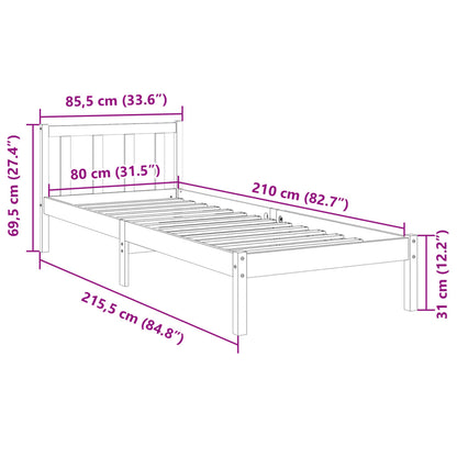 Cama extra longa sem colchão 80x210 cm madeira de pinho maciça