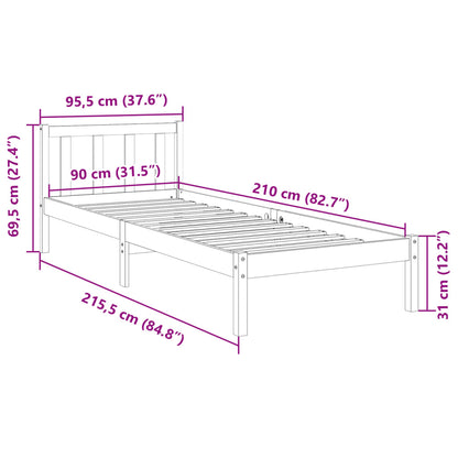 Cama extra longa sem colchão 90x210 cm madeira de pinho maciça